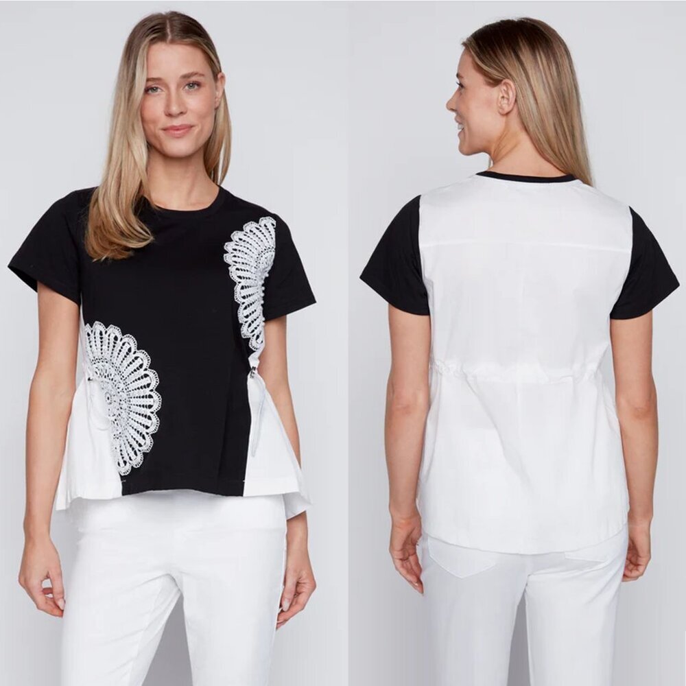 NWT New $99 Gabby Isabella Pointelle Flower Cotton Blouse Size L